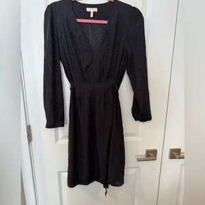 Rebecca Taylor Heart Jacquard Black Wrap Tie Silk Dress